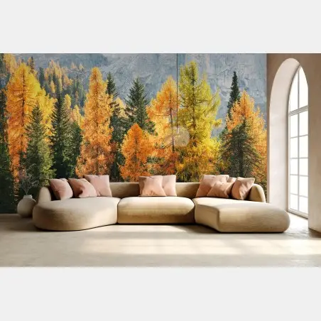 Papier peint forêt de mélèzes aux couleurs dorées – Wallnifity®