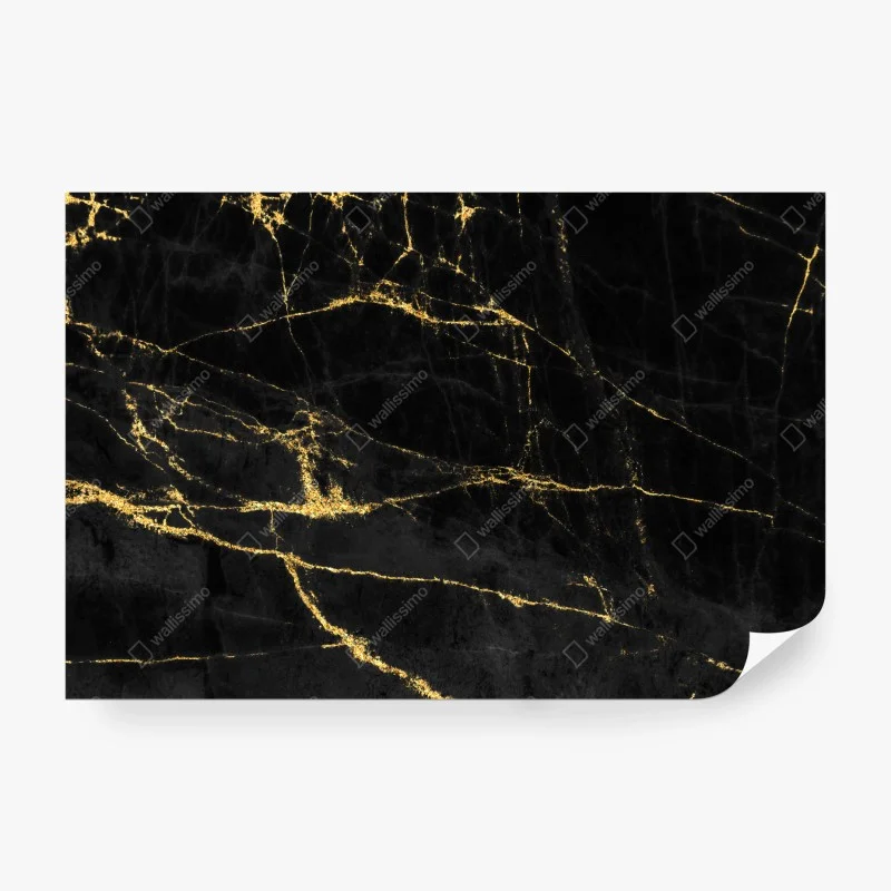 Papier peint marbre noir veiné d'or – Wallnifity®