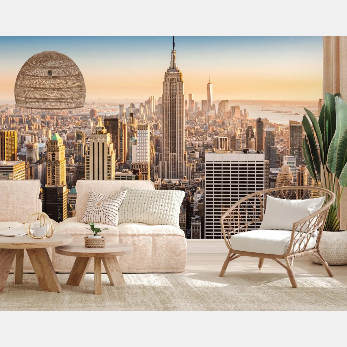 Papier peint panorama aérien ensoleillé de New York – Wallnifity® Papier peint panorama aérien ensoleillé de New York – Wallnifity®
