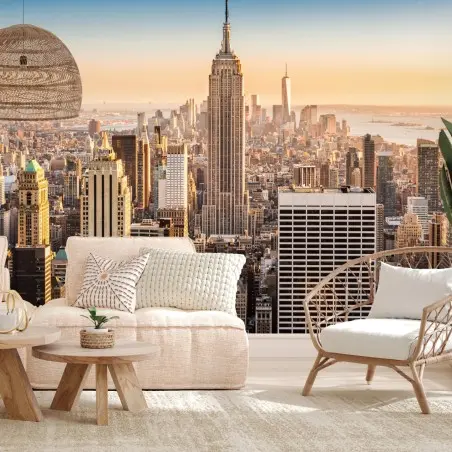 Papier peint panorama aérien ensoleillé de New York – Wallnifity®