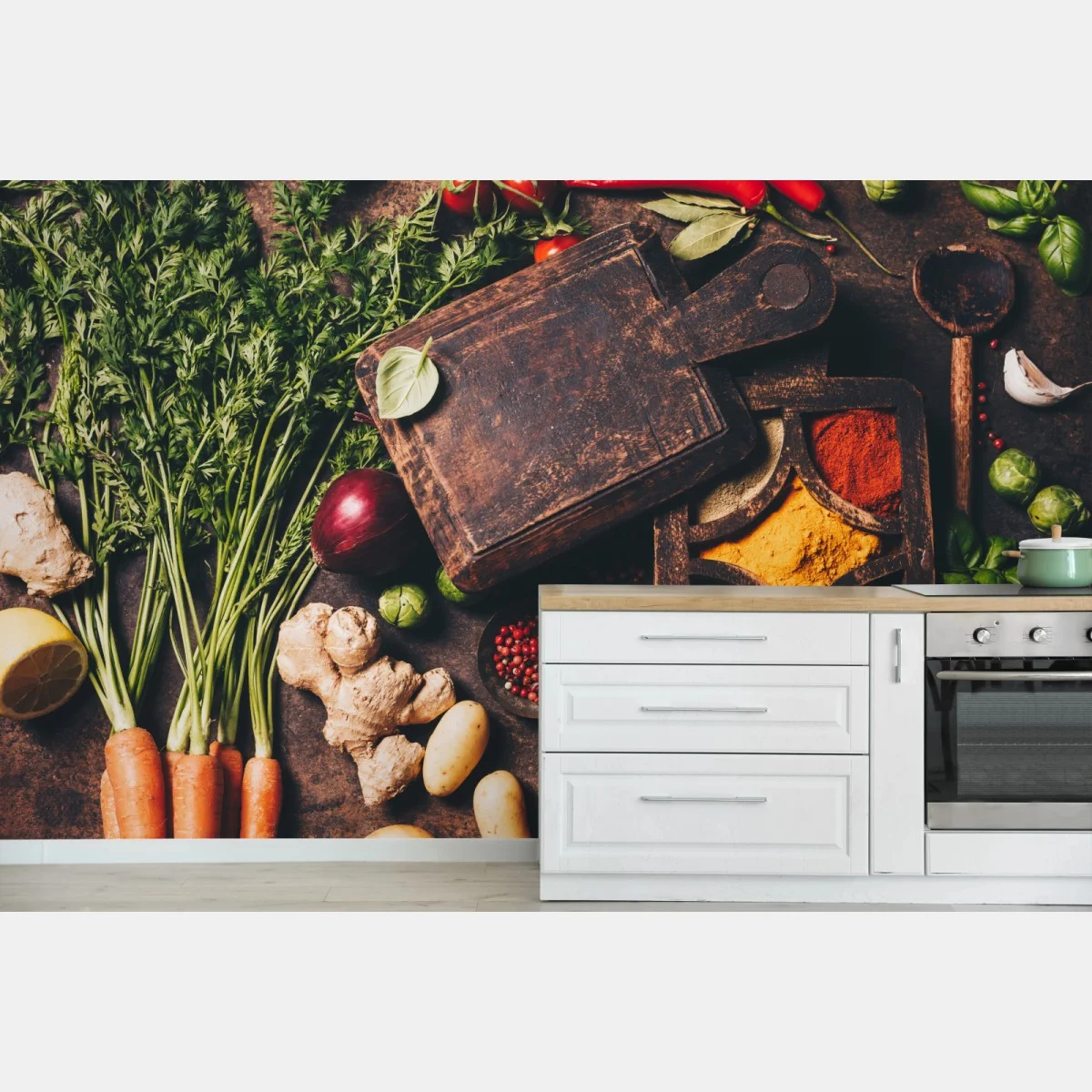 Papier peint composition rustique d'épices et de légumes colorés – Wallnifity® Papier peint composition rustique d'épices et de légumes colorés – Wallnifity®