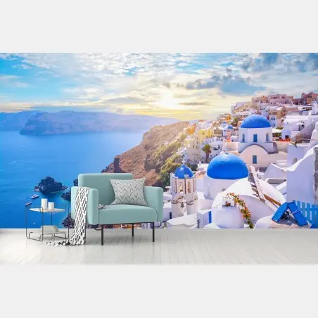 Papier peint panorama d'Oia à Santorin – Wallnifity®