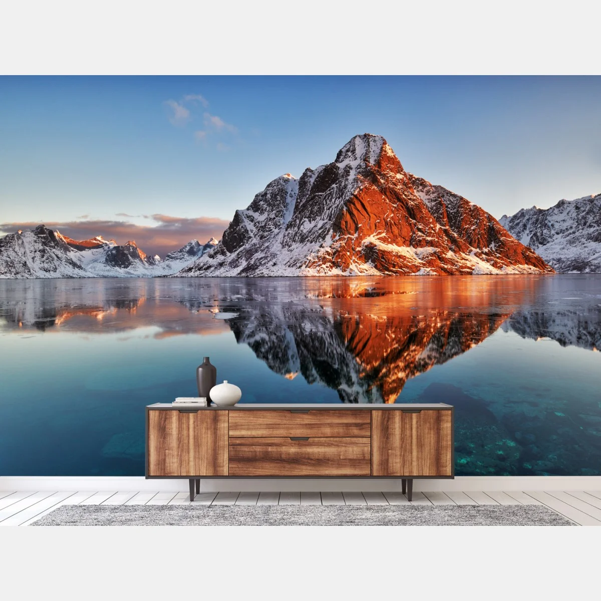 Papier peint lever de soleil sur les montagnes de Lofoten – Wallnifity® Papier peint lever de soleil sur les montagnes de Lofoten – Wallnifity®