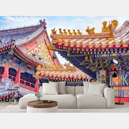 Papier peint toits sculptés et dragons du temple de Lama à Beijing – Wallnifity®