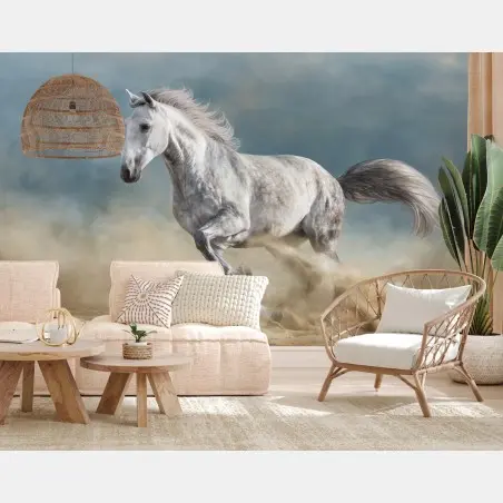 Papier peint cheval gris en plein galop – Wallnifity®