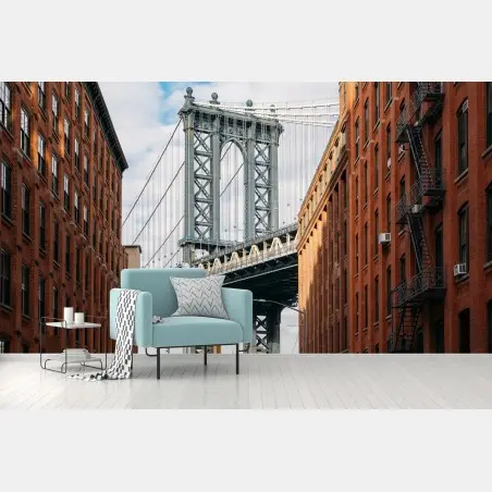 Papier peint vue urbaine de New York entre deux façades en brique – Wallnifity®