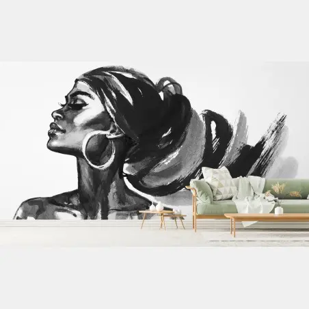 Papier peint portrait d'élégance africaine en aquarelle – Wallnifity®