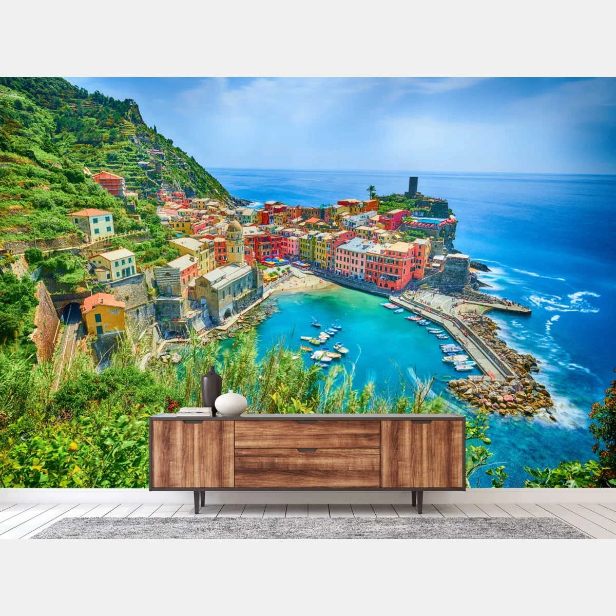 Papier peint vue panoramique de Vernazza sur la côte de la Ligurie – Wallnifity® Papier peint vue panoramique de Vernazza sur la côte de la Ligurie – Wallnifity®