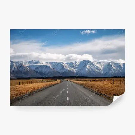 Papier peint route vers les montagnes enneigées de Nouvelle-Zélande – Wallnifity®