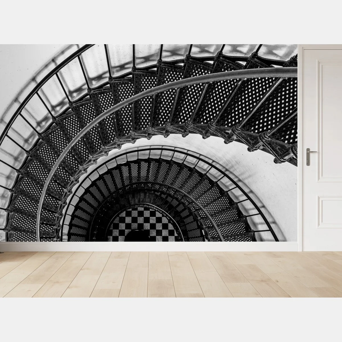 Papier peint spirale architecturale en noir et blanc – Wallnifity® Papier peint spirale architecturale en noir et blanc – Wallnifity®