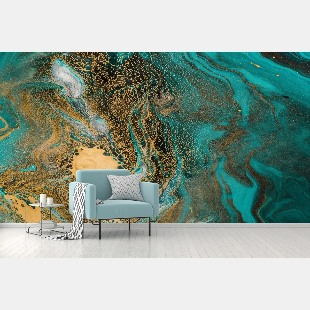 Papier peint abstraction marine dorée et turquoise – Wallnifity® Papier peint abstraction marine dorée et turquoise – Wallnifity®