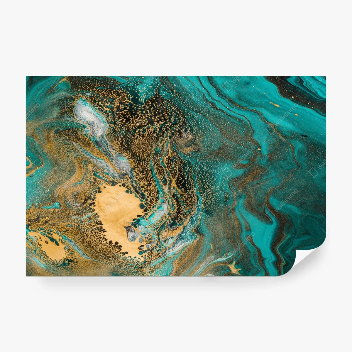 Papier peint abstraction marine dorée et turquoise – Wallnifity® Papier peint abstraction marine dorée et turquoise – Wallnifity®