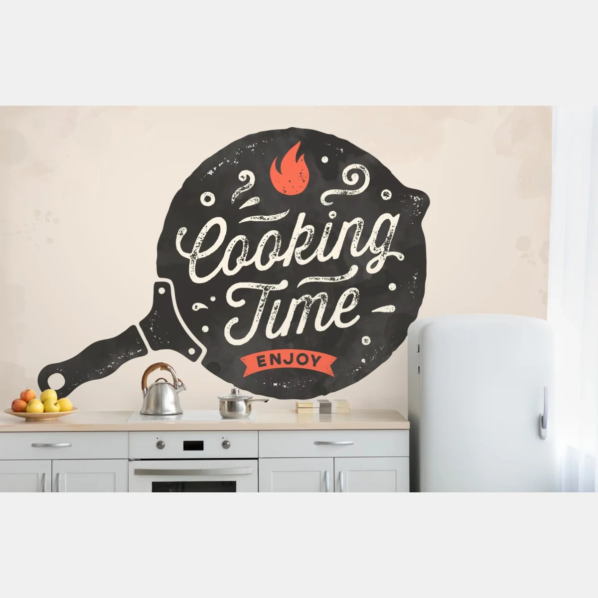Papier peint design rétro poêle et lettrage cooking time pour cuisine – Wallnifity® Papier peint design rétro poêle et lettrage cooking time pour cuisine – Wallnifity®