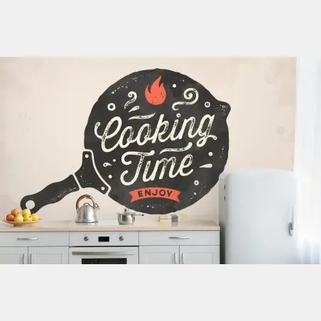 Papier peint design rétro poêle et lettrage cooking time pour cuisine – Wallnifity®