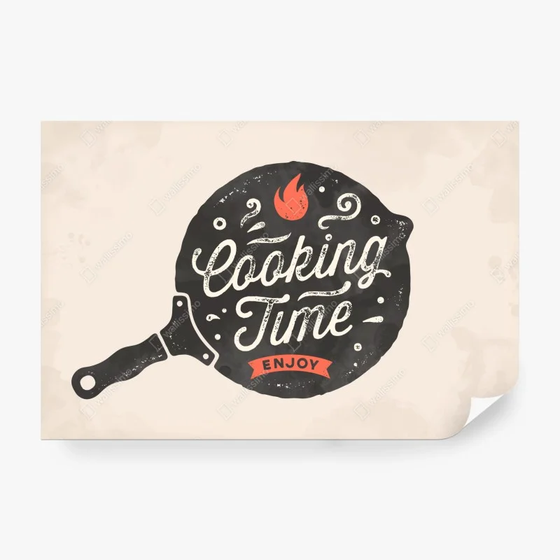 Papier peint design rétro poêle et lettrage cooking time pour cuisine – Wallnifity® Papier peint design rétro poêle et lettrage cooking time pour cuisine – Wallnifity®