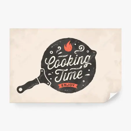 Papier peint design rétro poêle et lettrage cooking time pour cuisine – Wallnifity®