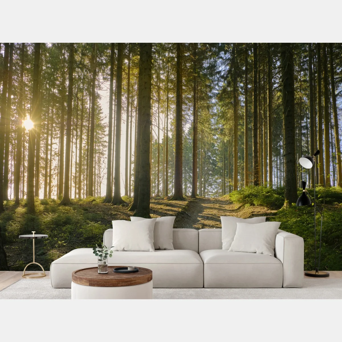Papier peint sentier forestier baigné de lumière dorée – Wallnifity® Papier peint sentier forestier baigné de lumière dorée – Wallnifity®