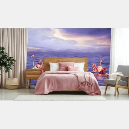 Papier peint flamants roses au crépuscule pourpre – Wallnifity®
