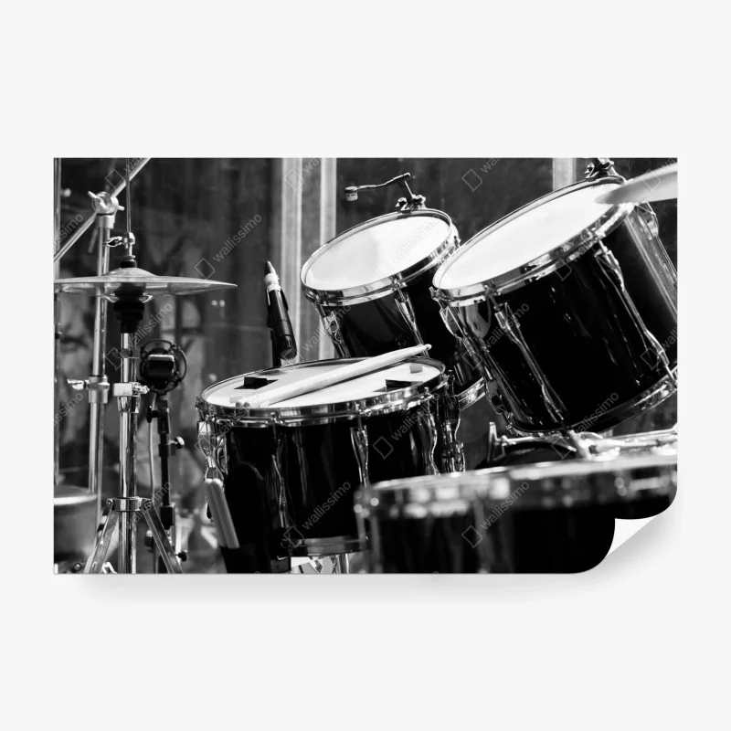 Papier peint batterie en gros plan noir et blanc – Wallnifity®