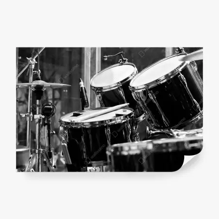 Papier peint batterie en gros plan noir et blanc – Wallnifity®