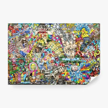 Papier peint fresque urbaine multicolore : collage musical et psychédélique – Wallnifity®