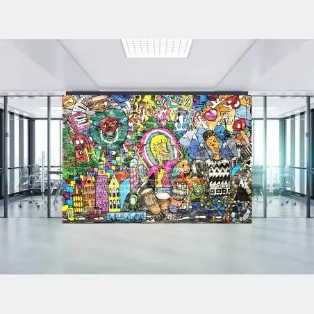 Papier peint murale urbaine musicale multicolore – Wallnifity®