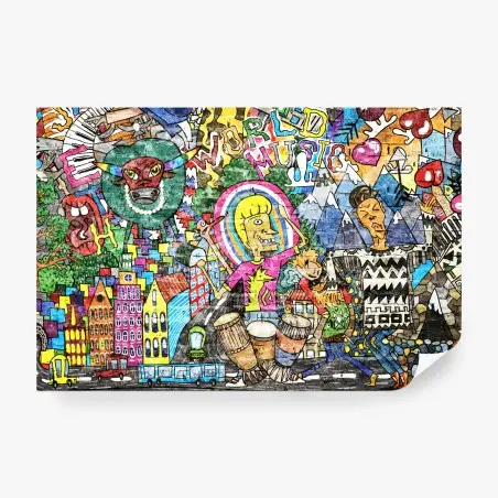 Papier peint murale urbaine musicale multicolore – Wallnifity®