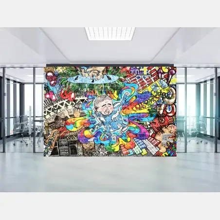 Papier peint rêveries urbaines - fresque psychédélique – Wallnifity®