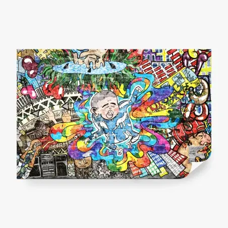 Papier peint rêveries urbaines - fresque psychédélique – Wallnifity®