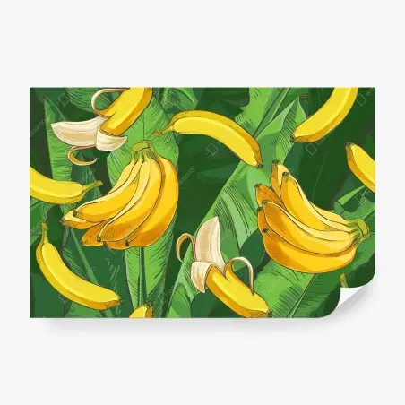 Papier peint motif de bananes tropicales sur feuillage – Wallnifity®