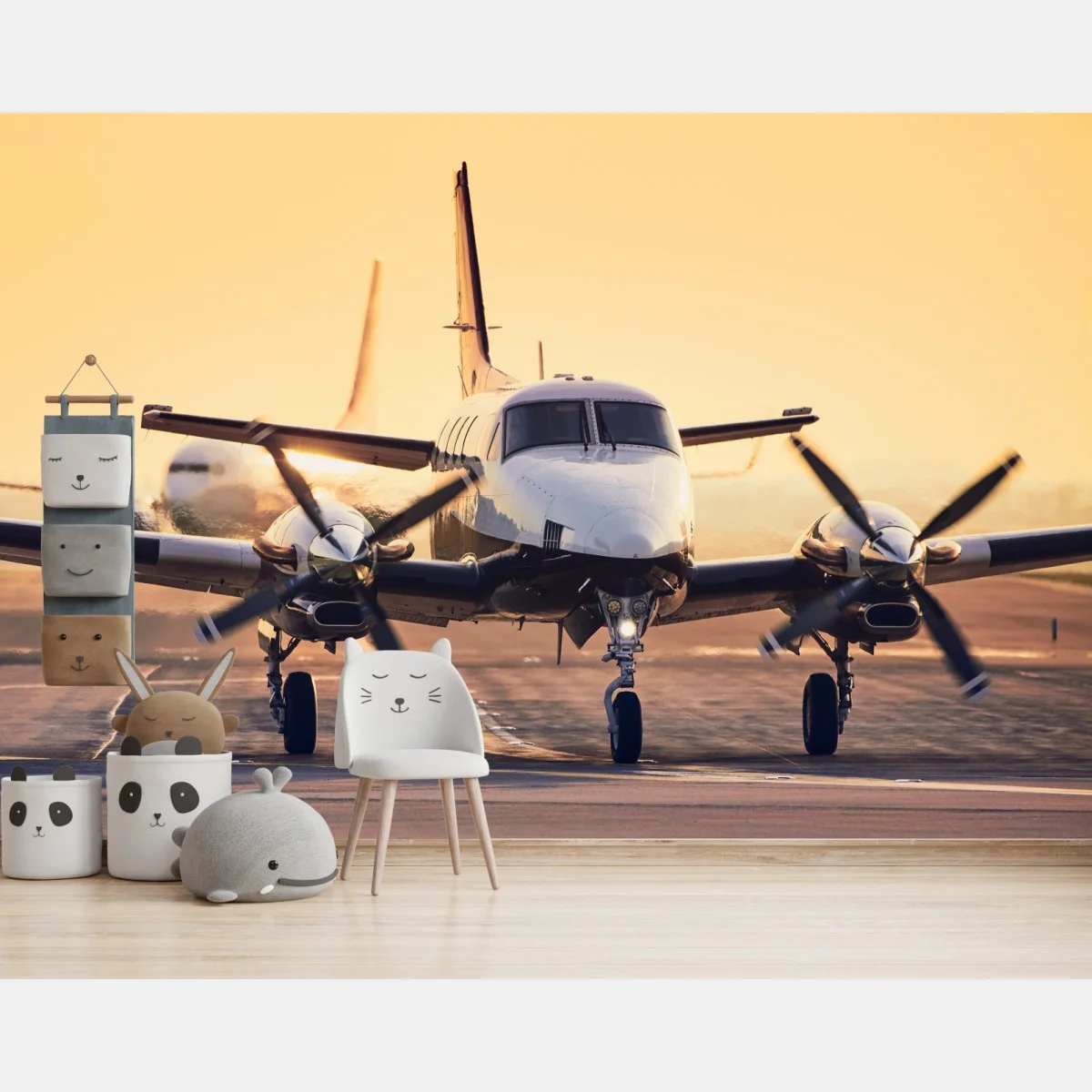 Papier peint avion au coucher de soleil sur la piste – Wallnifity® Papier peint avion au coucher de soleil sur la piste – Wallnifity®