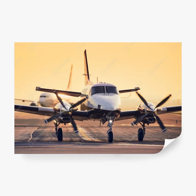 Papier peint avion au coucher de soleil sur la piste – Wallnifity® Papier peint avion au coucher de soleil sur la piste – Wallnifity®