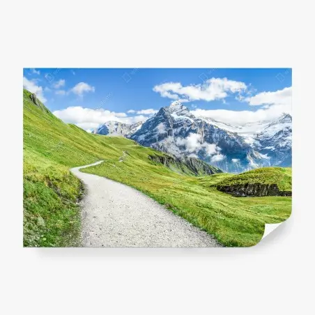 Papier peint sentier alpin sinueux vers les Alpes enneigées – Wallnifity®