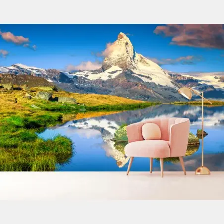 Papier peint reflet du Cervin dans un lac alpin – Wallnifity®