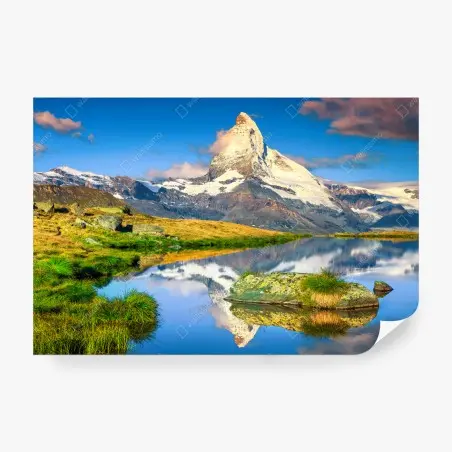 Papier peint reflet du Cervin dans un lac alpin – Wallnifity®