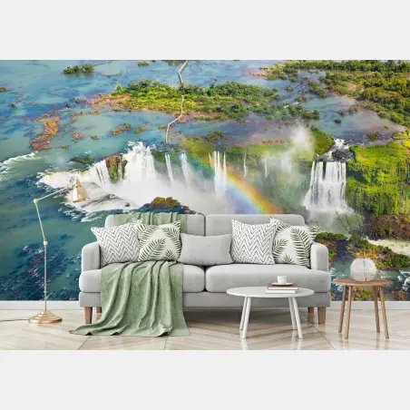 Papier peint cascade majestueuse sous un arc-en-ciel – Wallnifity®