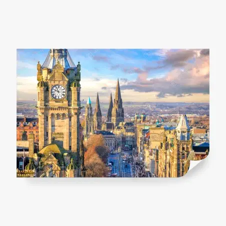 Papier peint vue panoramique de la vieille ville d'Edimbourg au coucher du soleil – Wallnifity®