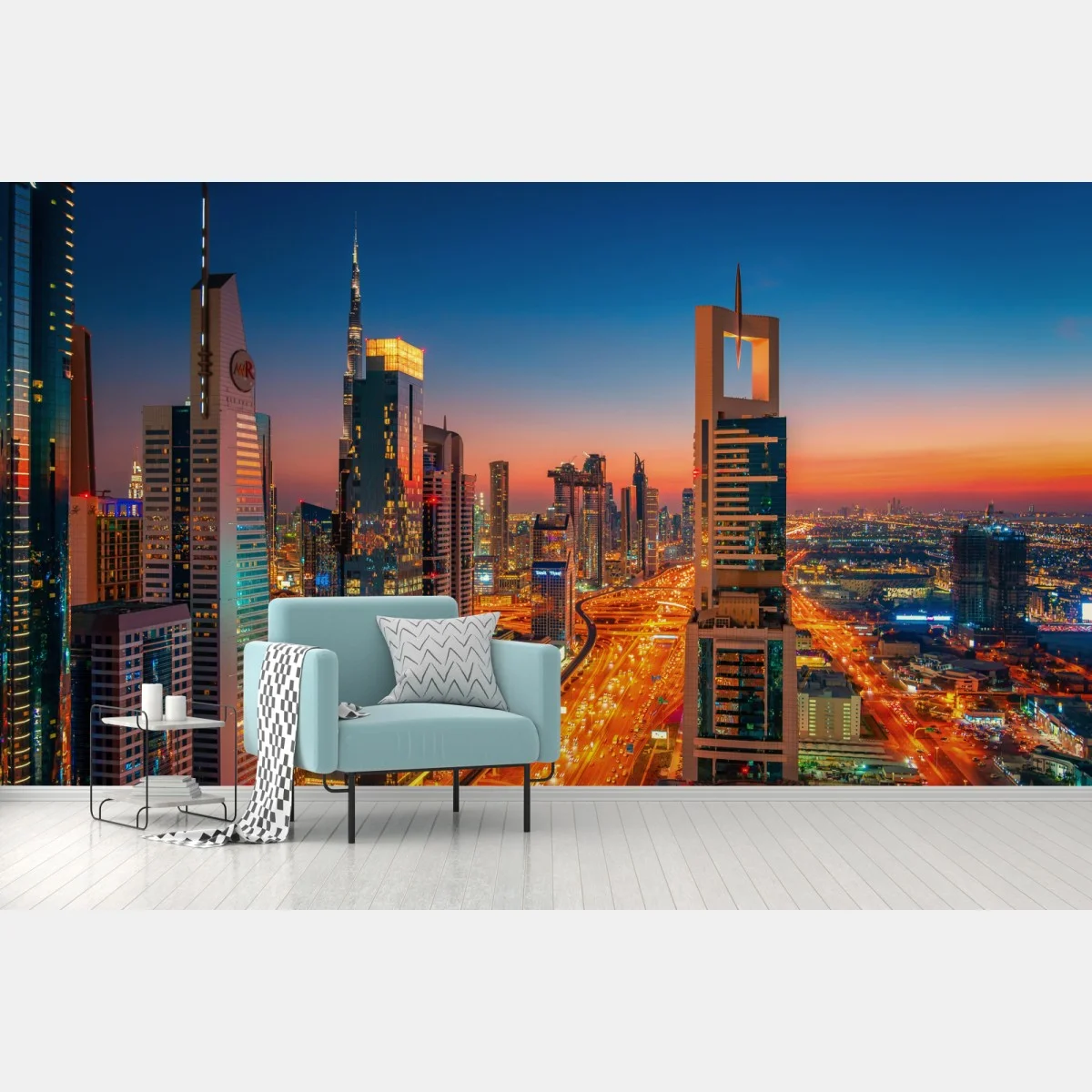 Papier peint ciel urbain de Dubaï au crépuscule – Wallnifity® Papier peint ciel urbain de Dubaï au crépuscule – Wallnifity®
