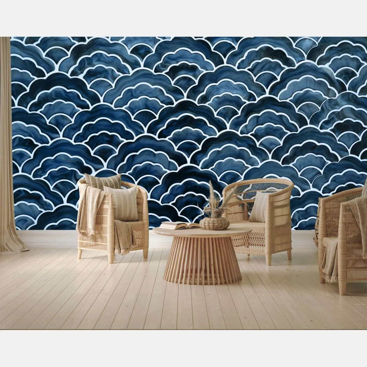 Papier peint motif de vagues japonaises bleu marine – Wallnifity® Papier peint motif de vagues japonaises bleu marine – Wallnifity®