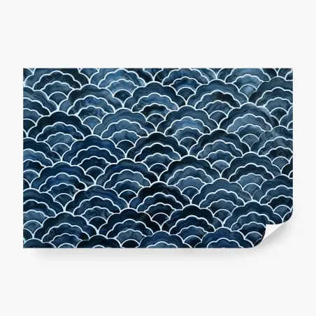 Papier peint motif de vagues japonaises bleu marine – Wallnifity®