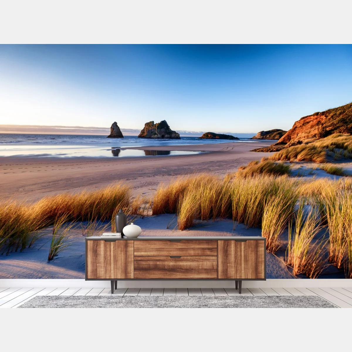 Papier peint vue sereine de Wharariki au bord de la mer – Wallnifity® Papier peint vue sereine de Wharariki au bord de la mer – Wallnifity®