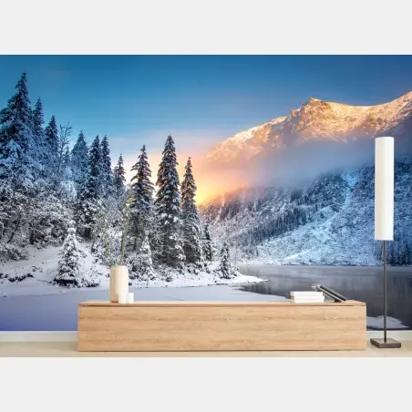 Papier peint aube hivernale au bord du lac – Wallnifity®