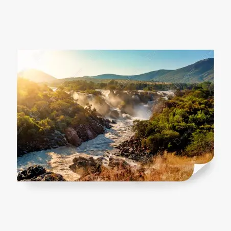 Papier peint lever de soleil aux chutes d'Epupa sur le Kunene en Namibie – Wallnifity®