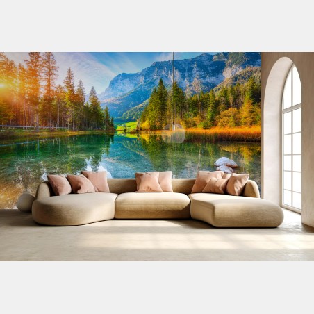Papier peint coucher de soleil automnal au lac Hintersee, Ramsau – Wallnifity®