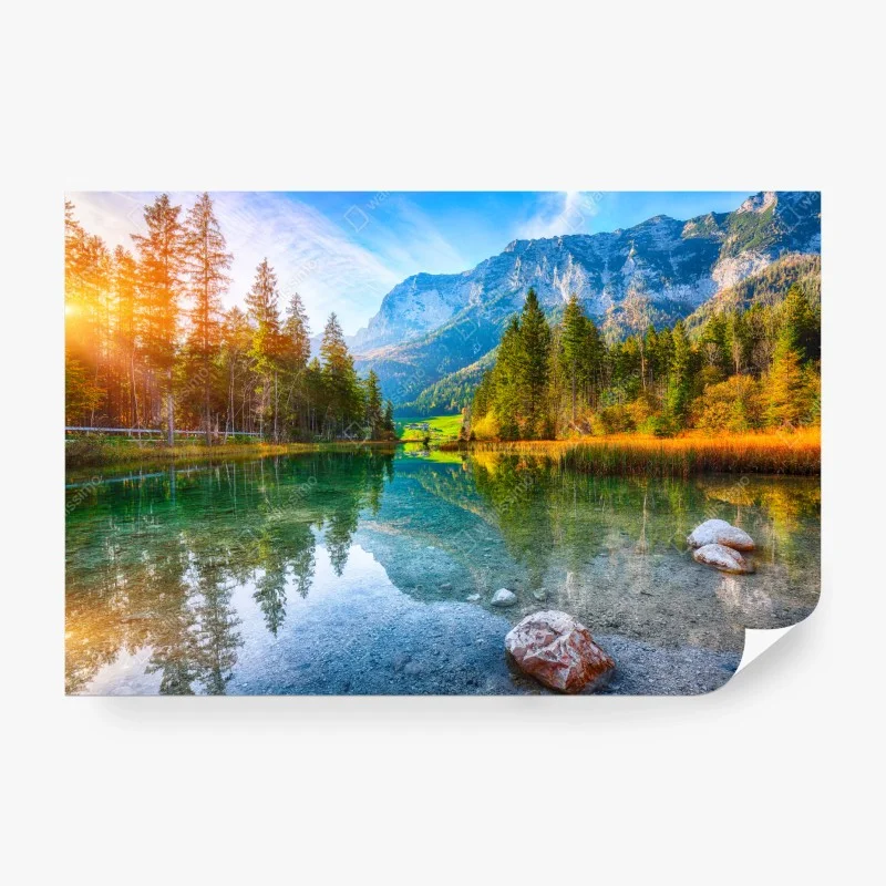 Papier peint coucher de soleil automnal au lac Hintersee, Ramsau – Wallnifity® Papier peint coucher de soleil automnal au lac Hintersee, Ramsau – Wallnifity®