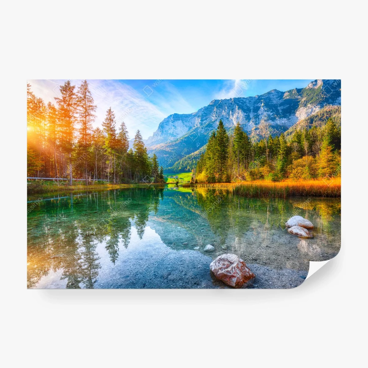 Papier peint coucher de soleil automnal au lac Hintersee, Ramsau – Wallnifity® Papier peint coucher de soleil automnal au lac Hintersee, Ramsau – Wallnifity®