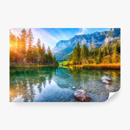 Papier peint coucher de soleil automnal au lac Hintersee, Ramsau – Wallnifity®