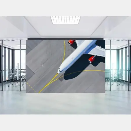 Papier peint avion sur le tarmac vue aérienne minimaliste – Wallnifity®