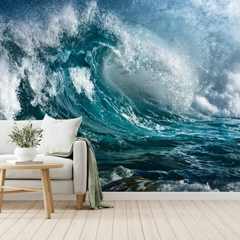 Papier peint vague turquoise en mouvement – Wallnifity® Papier peint vague turquoise en mouvement – Wallnifity®