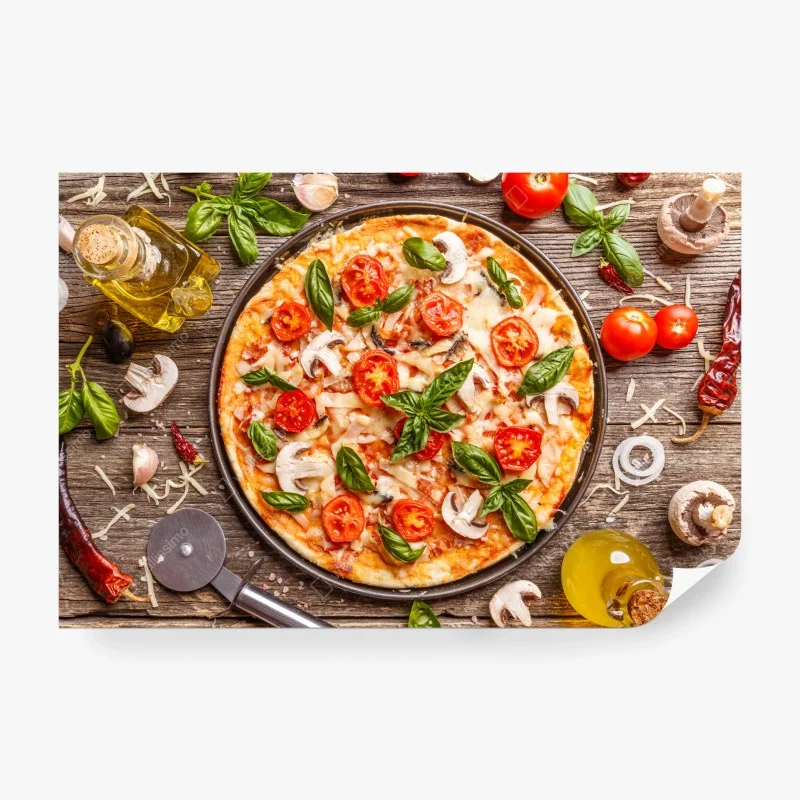 Papier peint pizza italienne rustique sur fond en bois – Wallnifity® Papier peint pizza italienne rustique sur fond en bois – Wallnifity®